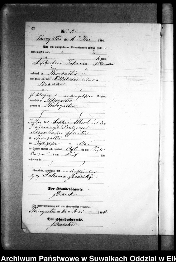 image.from.unit.number "Sterbe-Neben-Register des Preussischen Standes-Amtes Prinowen Kreis Angerburg"