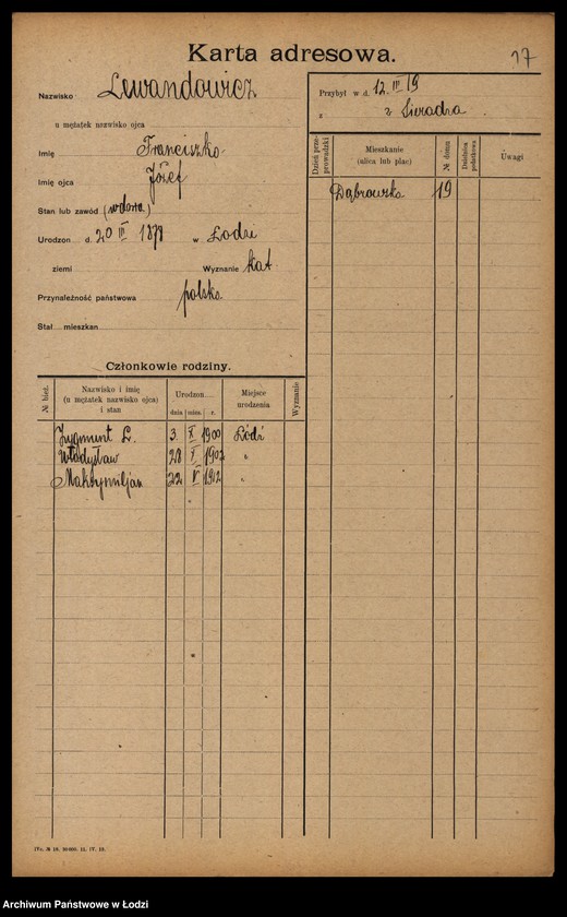Obraz 19 z jednostki "[Spis ludności Łodzi] Lewan - Lewandowski"