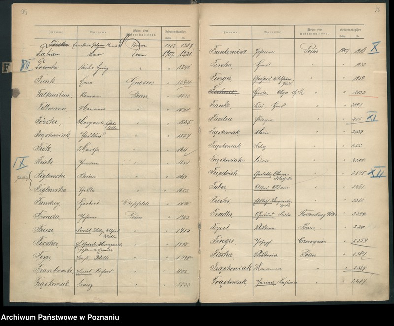 Obraz 17 z jednostki "Spis alfabetyczny urodzeń za 1907"