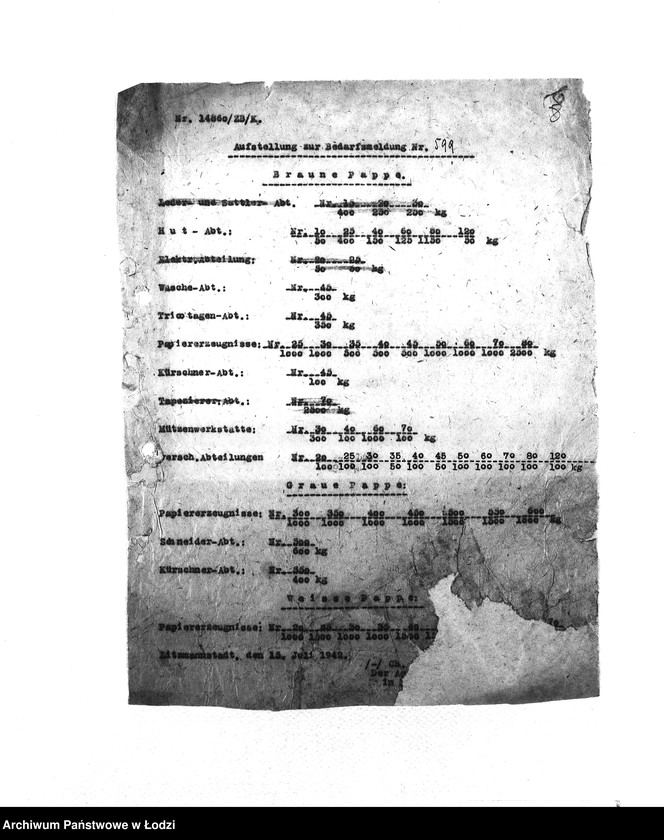 Obraz 11 z jednostki "Bedarfsmeldungen [Skierowane do GV zapotrzebowania na surowce, materiały, narzędzia, maszyny itp. potrzebne resortom pracy do produkcji; zamówienia żywności, lekarstw]"