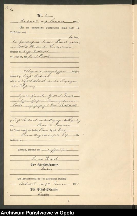 image.from.unit.number "Sterbe-Neben-Register Standes-Amt Leubusch 1891"