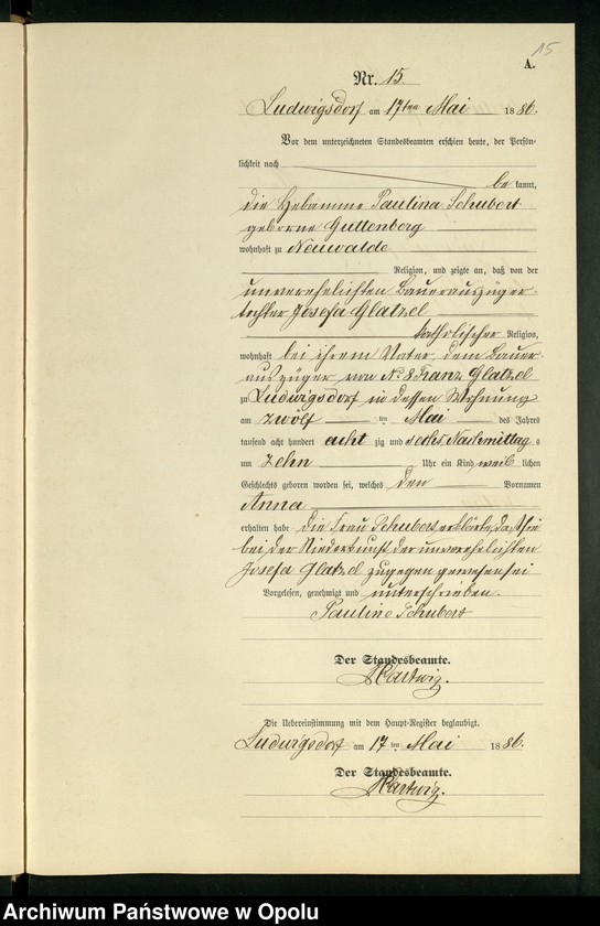 Obraz 19 z jednostki "Geburts-Neben-Register des Standesamts Ludwigsdorf pro 1886"