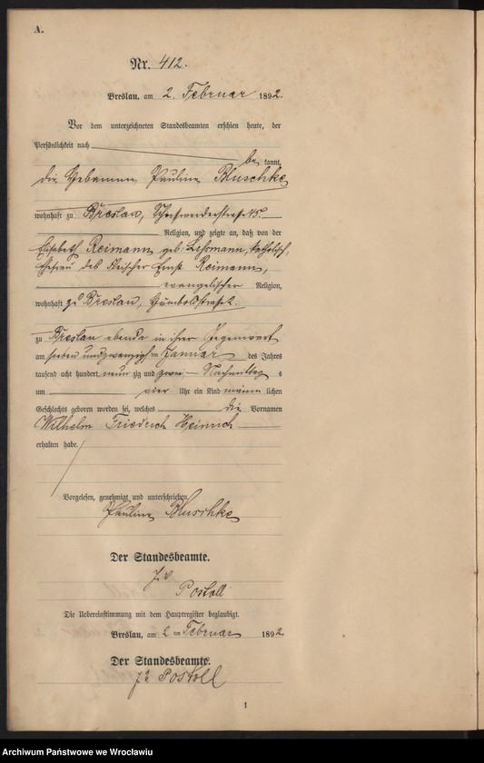 Obraz 15 z jednostki "Księga urodzeń Wrocław III 1892 t.01"