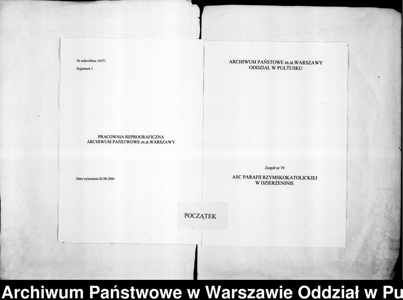 Obraz z zespołu "Akta stanu cywilnego Parafii Rzymskokatolickiej w Dzierżeninie"