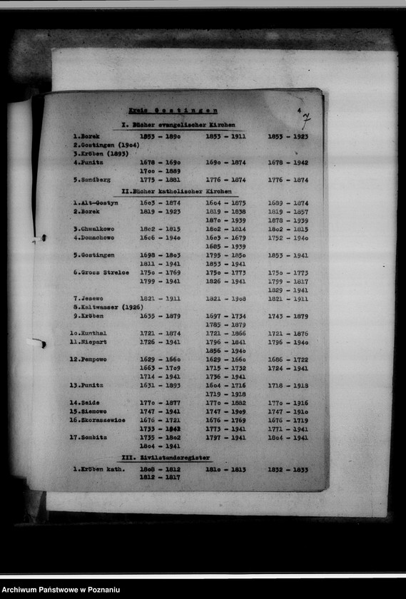 Obraz 11 z jednostki "Verzeichnis der Personenstandsregister. Generalregister. [Wykaz ksiąg kościelnych i stanu cywilnego w Urzędach do Spraw Genealogicznych na terenie tak zwanego Kraju Warty]"