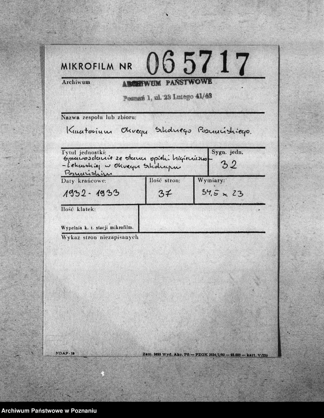 Obraz 2 z jednostki "[Sprawozdania ze stanu opieki higieniczno-lekarskiej w Okręgu Szkolnym Poznańskim]"