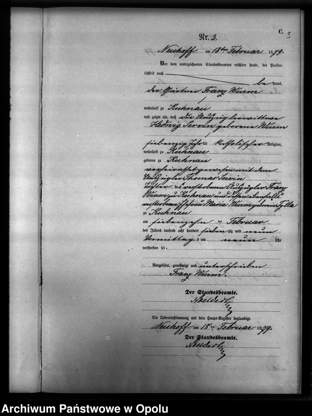 Obraz 6 z jednostki "Sterbe-Neben-Register Standesamts Kuhnau pro 1879"