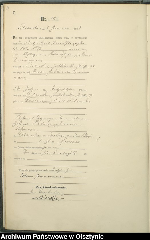 image.from.unit.number "Sterbe-Haupt-Register Tom I,Nr 1 - 394"