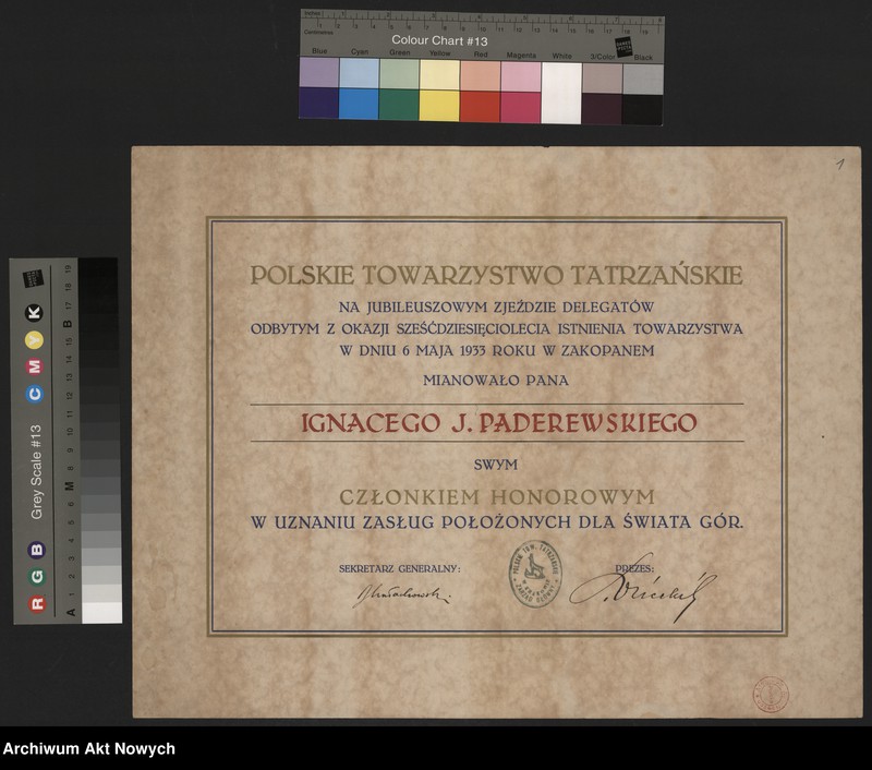 image.from.unit.number "Dyplom członka honorowego Polskiego Towarzystwa Tatrzańskiego"