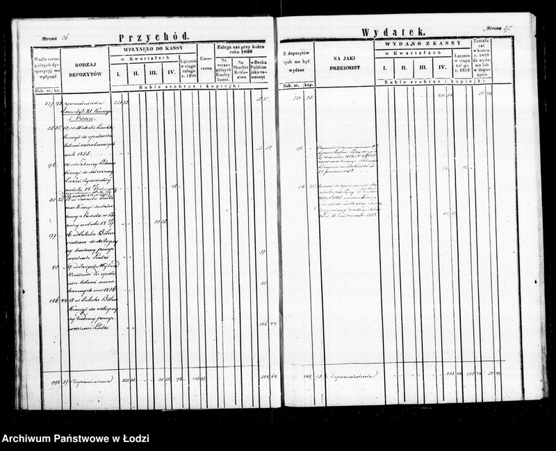 Obraz 20 z jednostki "Regestr przychodu i wydatku funduszów przechodnich i depozytowych kasy ekonomicznej m. Łodzi na r. 1858"