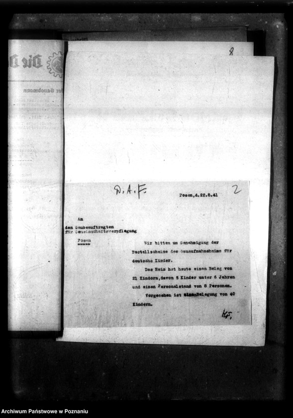 Obraz 6 z jednostki "Schriftwechsel mit der Deutsche Arbeiters Front [Korespondencja w sprawie zbiorowego żywienia]."