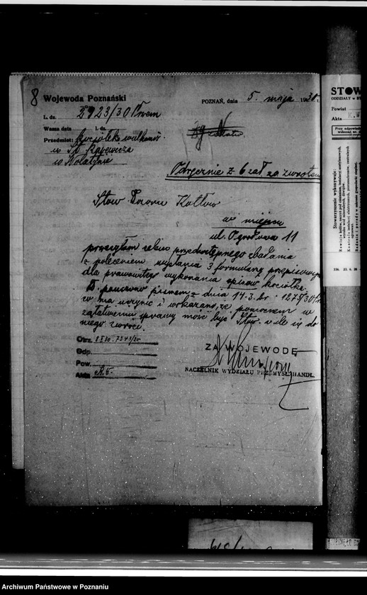 Obraz 12 z jednostki "Warsztat wulkanizacyjny St. Rajewicza w Wolsztynie nr woj. kotła 6504"