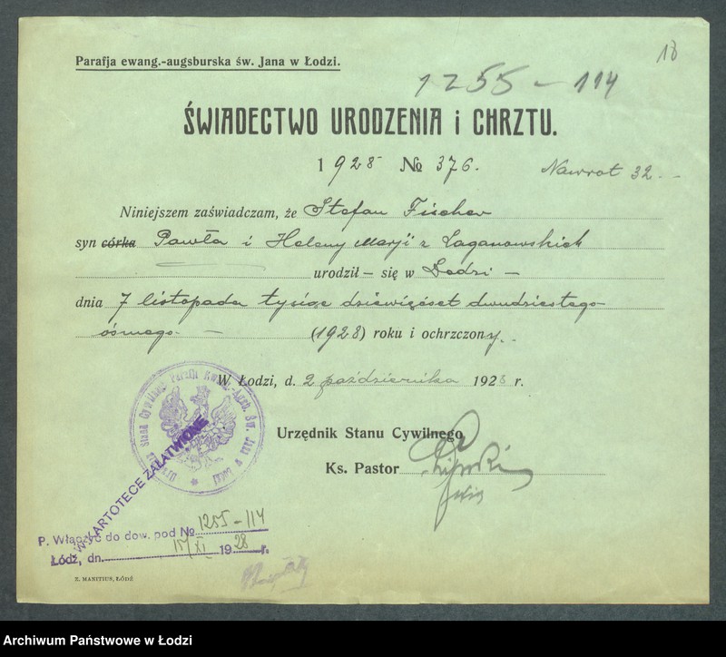 Obraz 20 z jednostki "Dowody metrykalne stałych mieszkańców m. Łodzi nr domu 1255-1257"