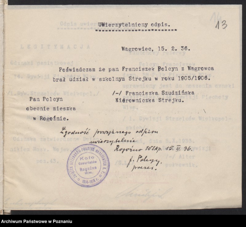 Obraz 20 z jednostki "Rogoźno, powiat Oborniki - akta Koła Czwartaków."