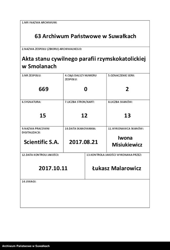 image.from.unit.number "Dokumenty Zaślubionych parafji Rzymsko-Katolickije Smolańskiej za 1930 rok"