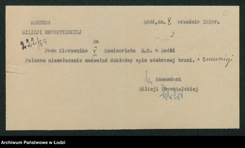 Obraz 4 z jednostki "[Akta V-go Komisariatu Milicji Obywatelskiej - pokwitowania i spisy oddanej broni, spisy wolnych lokali, rowerów i motocykli]"