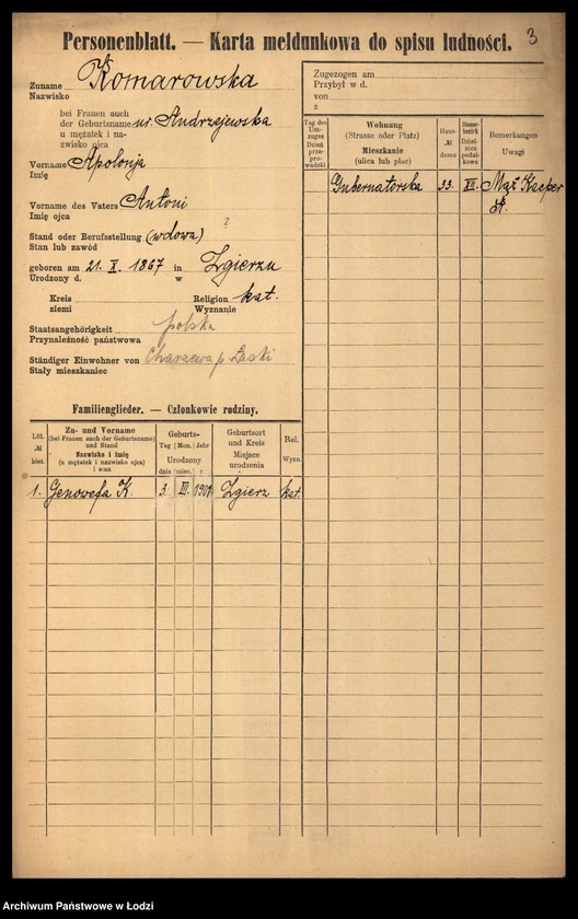 Obraz 5 z jednostki "[Spis ludności Łodzi] Komorowska - Kon"