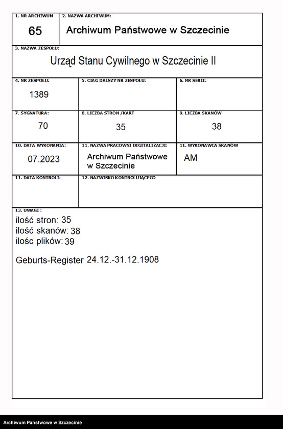 Obraz 1 z jednostki "Geburts-Register"