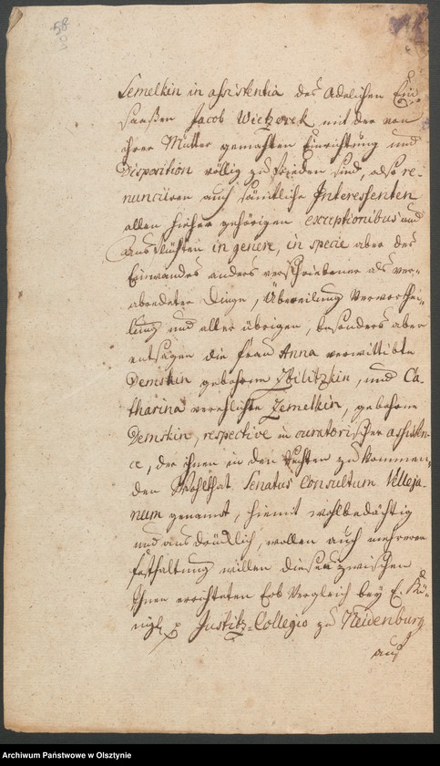 image.from.unit.number "In S. [Sachen] der Wittwe des verstorbenen Andreas Dembski Anna geb. [geborene] Sbilitzkin/ Zbilitzkin wegen der ihrem leibl. [leibliche] Sohn dem Johann Dembski erb und eigenthümlich überlassenen 1 1/2 adel. [adeliche] Hube zu Kl. [Klein] Lentzko [Mały Łęck]"
