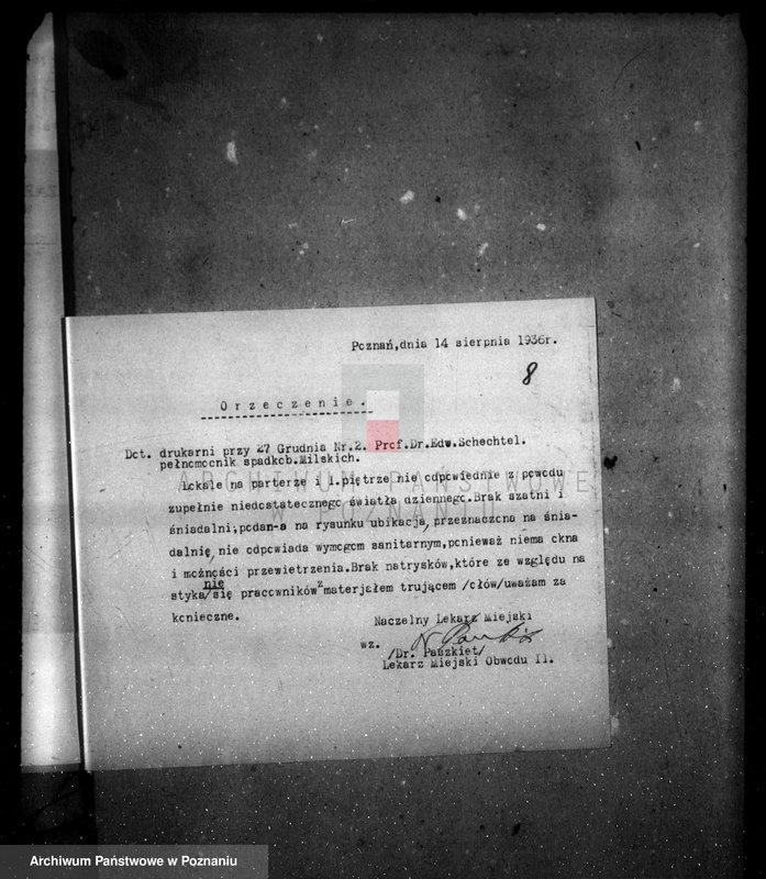 Obraz 12 z jednostki "Zatwierdzenie zakładu przemysłowego /Drukarni Wielkopolskiej/ dr Edward Schechtel spadkobierca Milskich w Poznaniu"