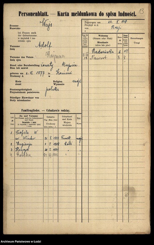 Obraz 15 z jednostki "[Spis ludności Łodzi] Wajs - Wajsbard"
