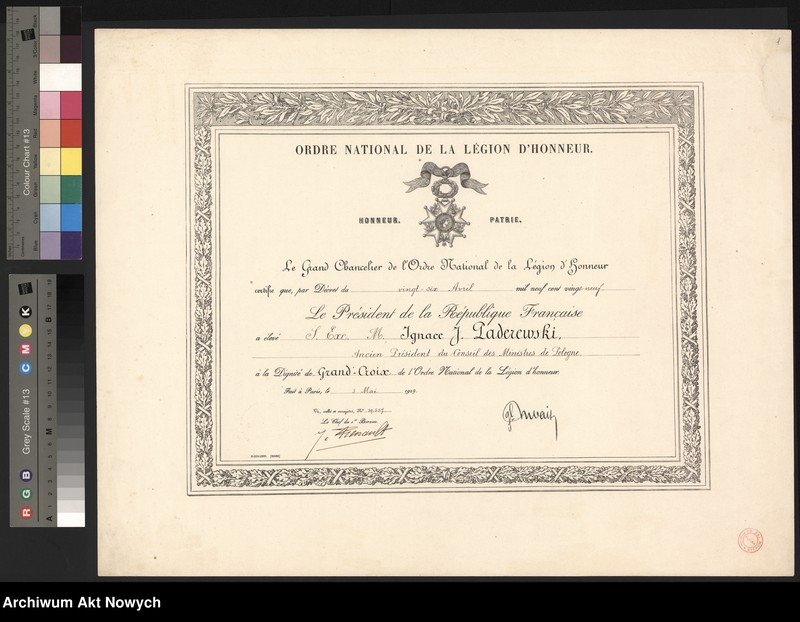 image.from.unit.number "Dyplom nadania Wielkiego Krzyża Legii Honorowej"