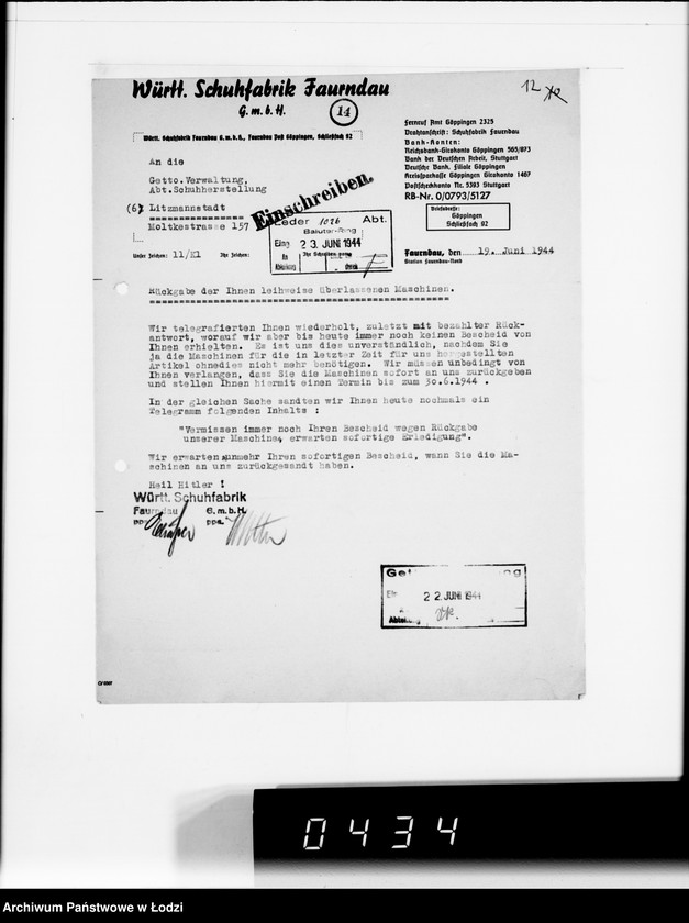 Obraz 16 z jednostki "Württembergische Schuhfabrik Faurndau G.m.b.H.Schriftwechsel"