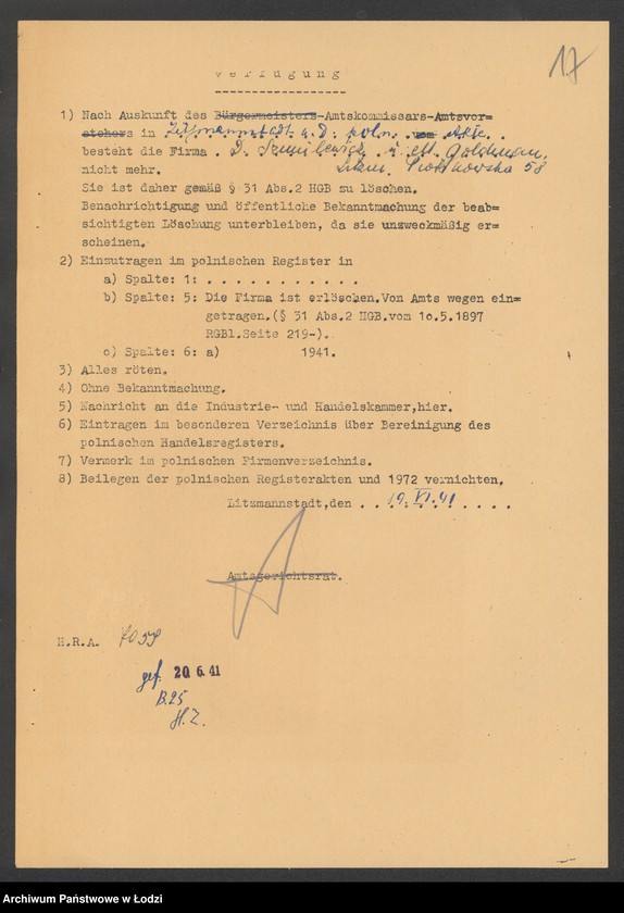 Obraz 19 z jednostki "D. Szmulowicz i M. Goldman – wyrób i sprzedaż towarów bawełnianych"