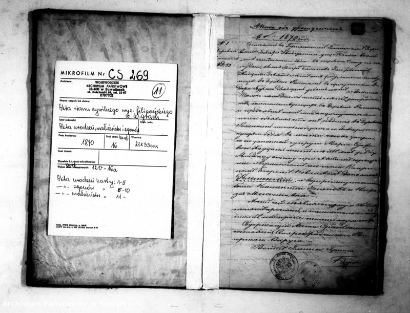 image.from.unit.number "Godovaja Kniga ili Duplikat dla zapisyvanija aktov Činovnika Graždanskogo sostojanija Staroobradčeskogo Vigierskogo Okruga uroždennych, umeršich i brakosočetavšich za 1870 god Roczna księga, duplikat do zapisywania akt urodzonych, umarłych, zaślubionych"