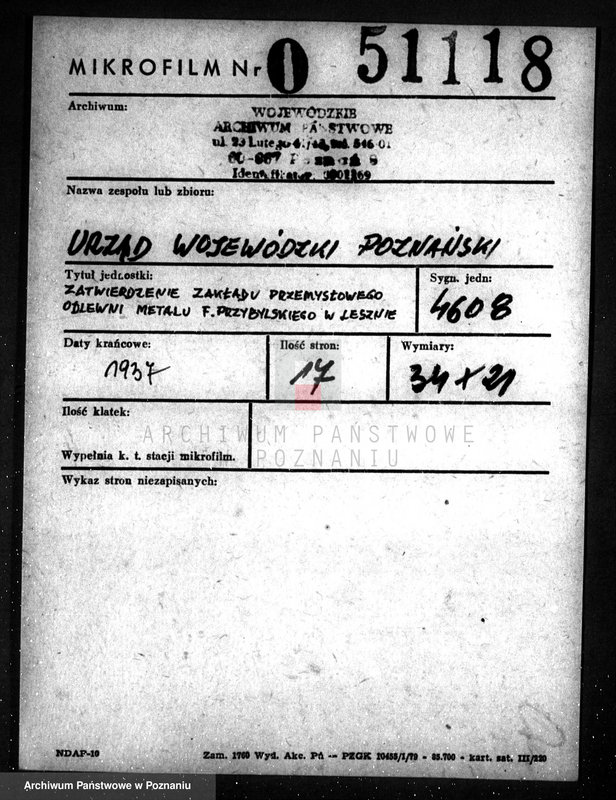 Obraz 2 z jednostki "Zatwierdzenie zakładu przemysłowego /odlewni metalu/ F. Przybylskiego w Lesznie"