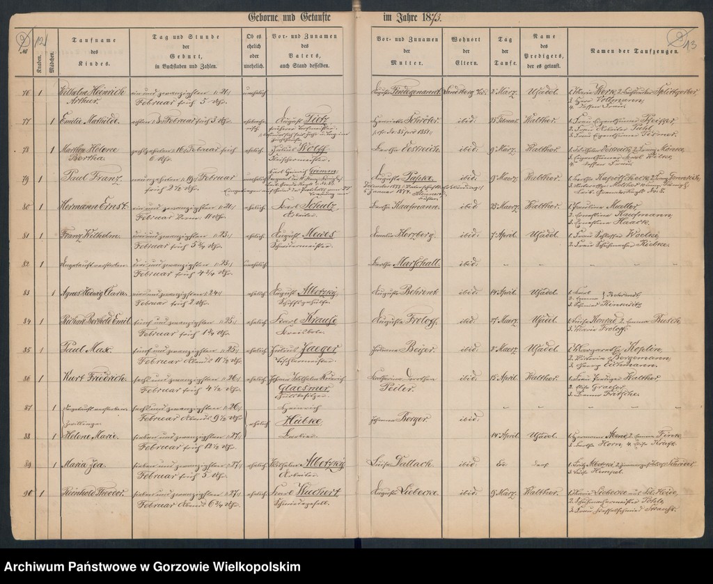 image.from.unit.number "Duplikate der Hauptkirche zu Landsberg an der Warthe (zawiera także Concordien, Reformirte und Militair Kirchen Gemeinde dotyczące zgonów w 1873 r.)"