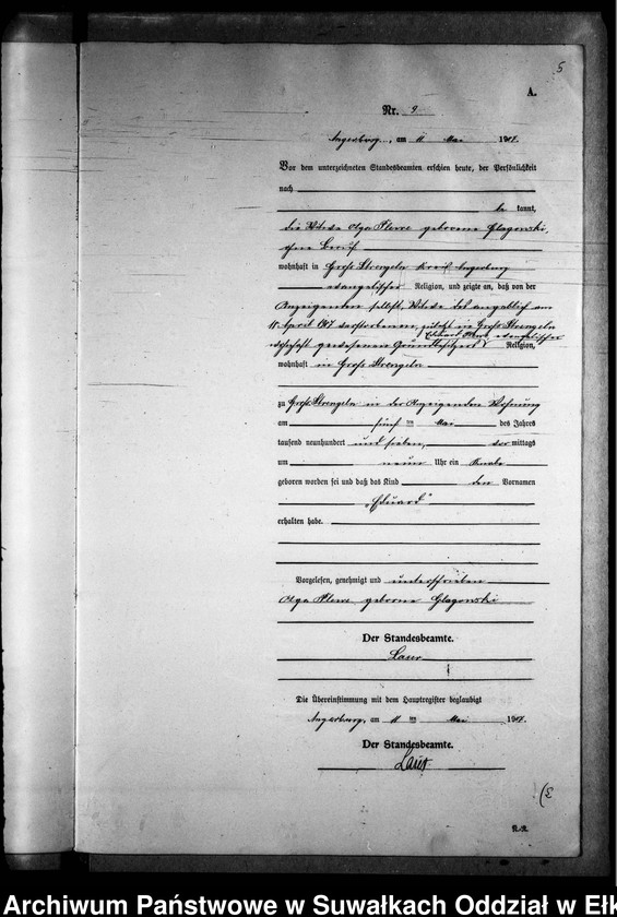 image.from.unit.number "[Geburts-Neben-Register des Preussischen Standes-Amtes Gr. Strengeln Kreis Angerburg]"