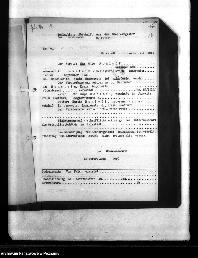 Obraz 19 z jednostki "Wykazy miejscowych Niemców, którzy zginęli w 1939 roku. Kreis Wongrowitz (Wągrowiec)"