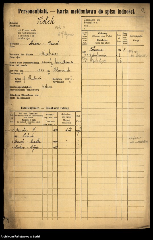Obraz 4 z jednostki "[Spis ludności Łodzi] Kotek - Kowalczuk"