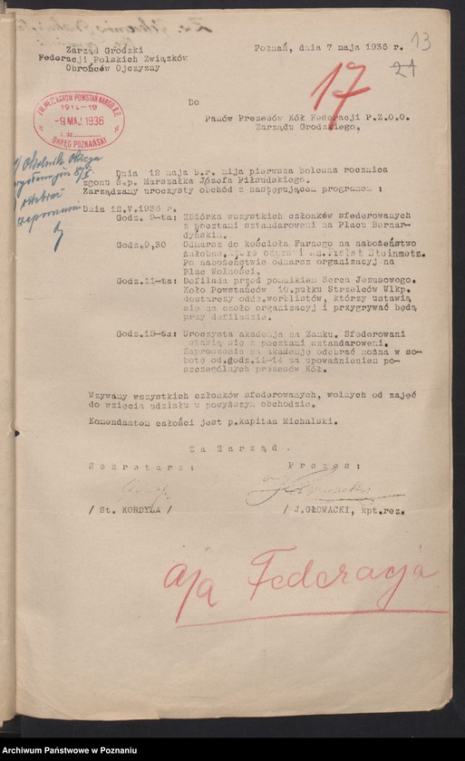 Obraz 18 z jednostki "Korespondencja Związku Weteranów Powstań Narodowych Rzeczypospolitej Polski i Związku Powstańców Wielkopolskich z F.Z.O.O."