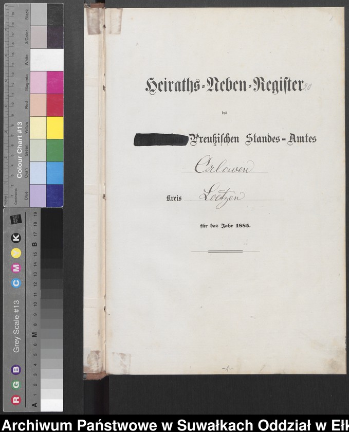 image.from.unit.number "Heiraths-Neben-Register des Preussischen Standes-Amtes Orlowen Kreis Loetzen für das Jahr 1885"