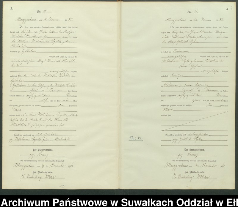image.from.unit.number "A1.Geburts-Register [Haupt-Register] Standesamt Marggrabowa Landbezirk vol. I No.1 bis 266"