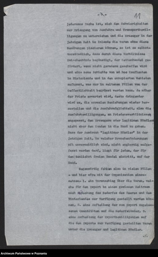 Obraz 13 z jednostki "[Odpisy raportu konsula polskiego w Pradze omawiającego rolnictwo i przemysł czechosłowacki oraz możliwości rozwoju handlu między Rzeszę Niemiecką i Austro-Węgrami a Rosją, w załączeniu schemat organizacyjny urzędów i instytucji centralnych, niemieckich i austrowęgierskich pośredniczących w handlu z Rosją] i inne materiały dotyczące handlu z Rosją"