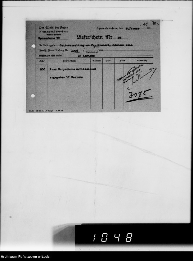 Obraz 15 z jednostki "Auftrag Nr 1096 100.000 Paar Baby-Hausschuhe"