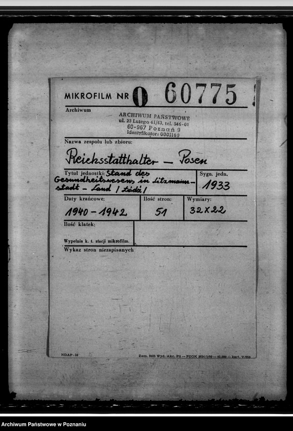 Obraz 2 z jednostki "Stand des Gesundheitswesens in Litzmannstadt - Land (Łódź)"