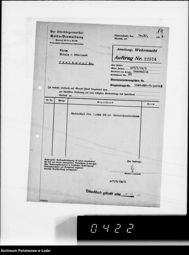 Obraz 18 z jednostki "Aufträge 22520-23089. Wehrmacht"