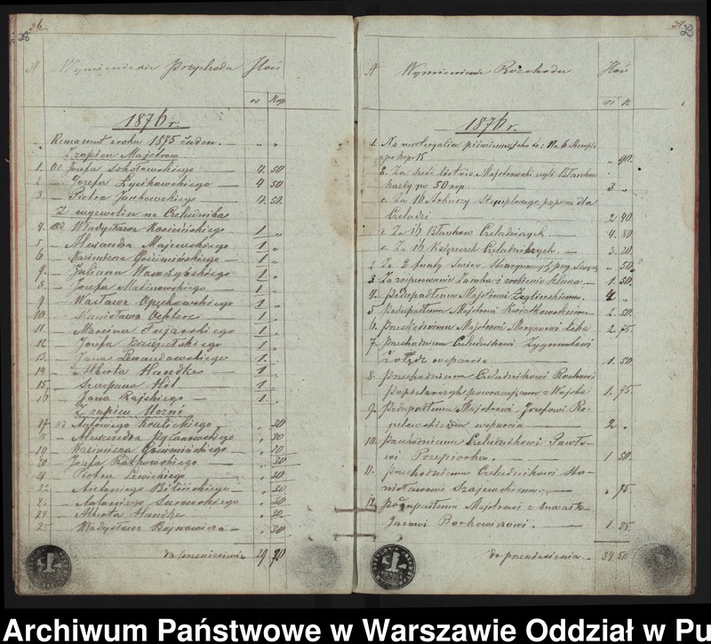 image.from.unit.number "Książka Przychodu i Rozchodu Funduszów Zgromadzenia Szewskiego w Pułtusku od roku 1862"