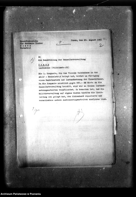 Obraz 6 z jednostki "Schriftwechsel mit der Gauselbsverwaltung [Korespondencja dotycząca spraw gospodarczych, dane o dzieciach, listy personelu niemieckiego]."