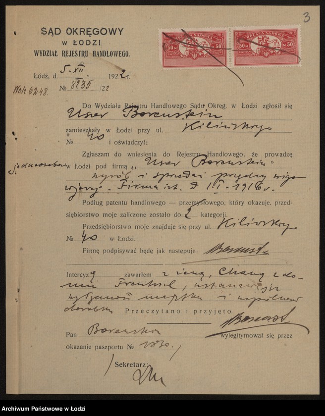 Obraz 5 z jednostki "Uszer Borenstein- wyrób i sprzedaż przędzy wigoniowej"