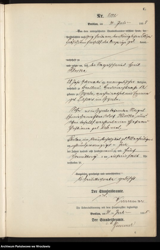 image.from.unit.number "Sterbe-Neben-Register Breslau I 1895 Band 6"