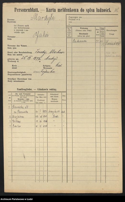 Obraz 20 z jednostki "[Spis ludności Łodzi] Mardofel - Markgraf"