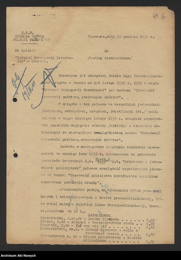 Obraz 9 z jednostki "Działalność Wydziału III Komendy Głównej Policji Państwowej. Zarządzenia, pisma okólne, korespondencja."
