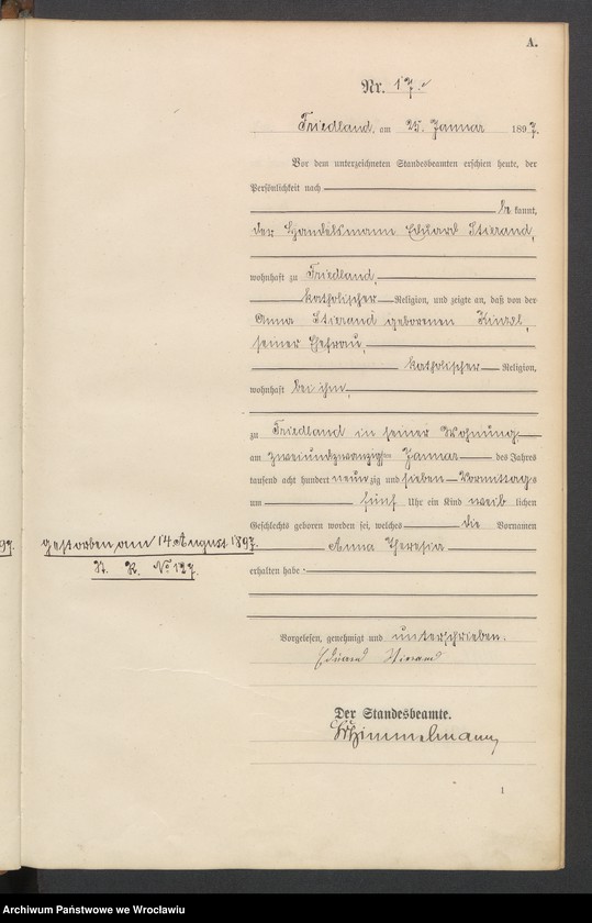 image.from.unit.number "Księga urodzeń USC Mieroszów (Friedland) 1897"
