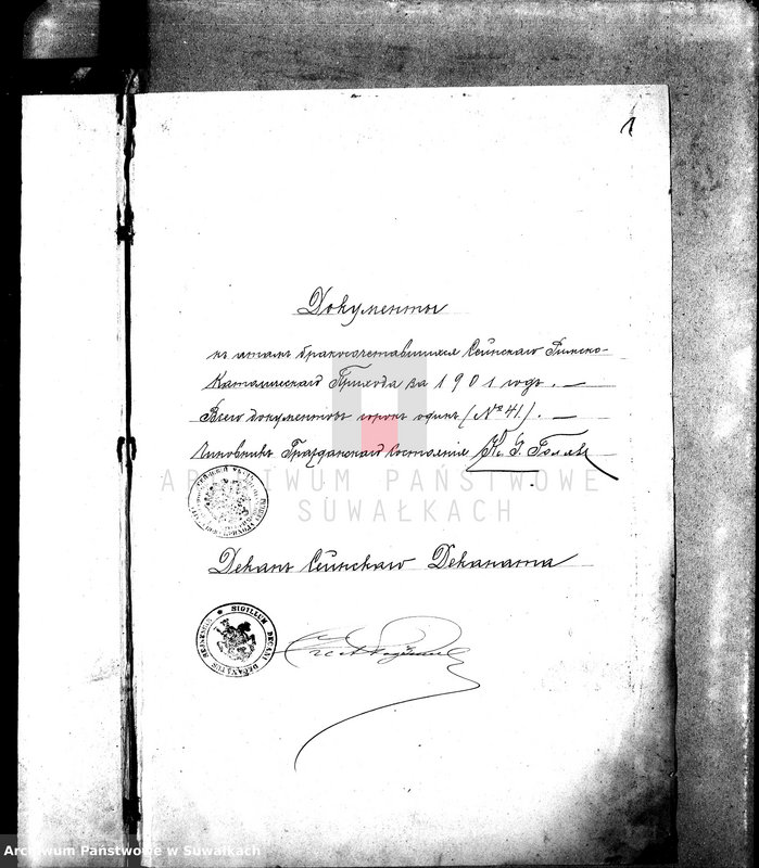 Obraz 5 z jednostki "Dokumenty k aktam brakosočetavšichsja Sejnskago Rimsko-Katoličeskago Prichoda za 1901 god."