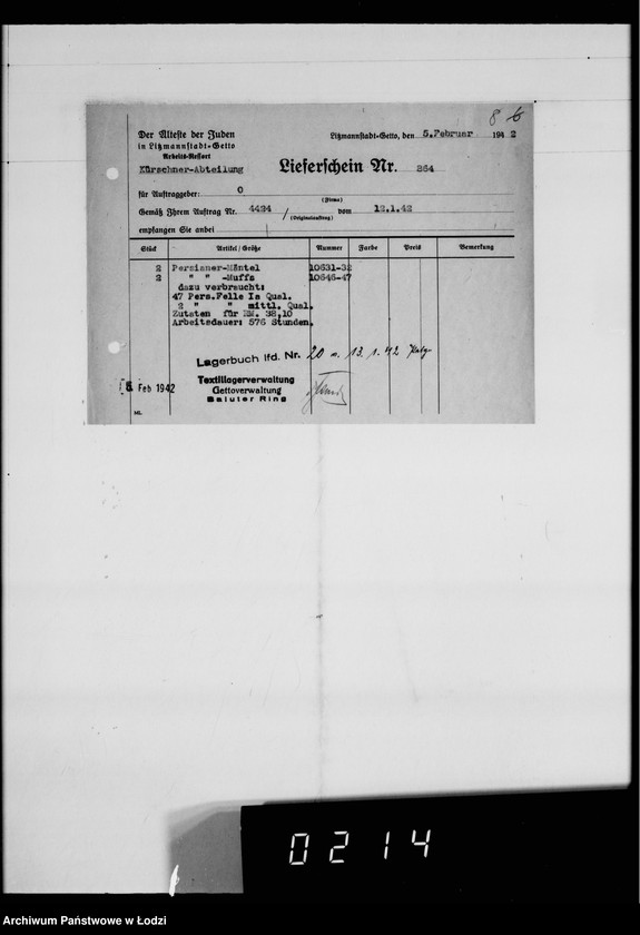 Obraz 12 z jednostki "Kürschnerei. [Zamówienia, rachunki i świadectwa dostaw]"